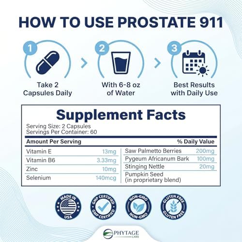 Prostate 911 – Advanced Men’s Health Supplement – Saw Palmetto Prostate Support Formula with Pumpkin Seed & Nettle Root – Daily Urinary