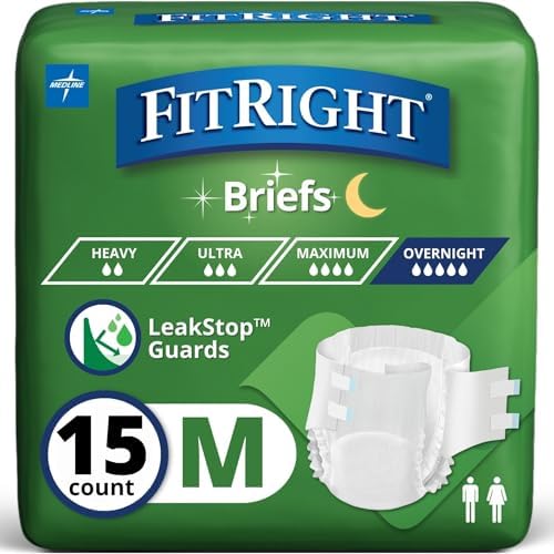 FitRight Adult Incontinence Briefs with Tabs, Extended Wear, Medium, 27" to 43", 15 Count