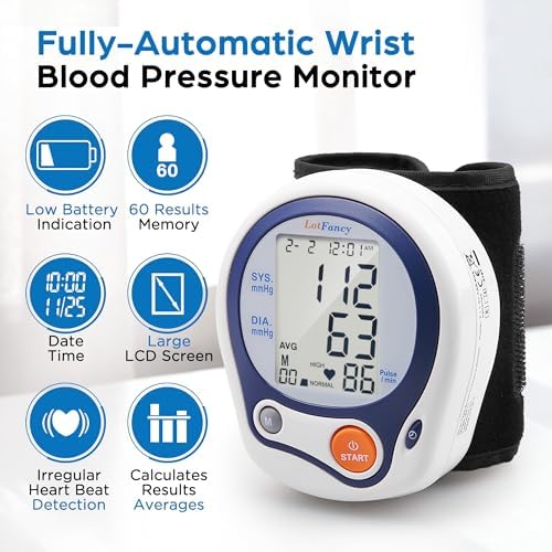 LotFancy Kids Wrist Blood Pressure Monitor for Home Use, BP Cuff 5”-8” for Small Adult, Digital Automatic Blood Pressure Cuff 60 Readings, 1 User