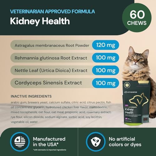 Vetriscience Veterinary Strength Kidney Health Chews - Balanced Kidney Support for Pets - Feline & Canine Renal Support - Holistic Formula - Chicken