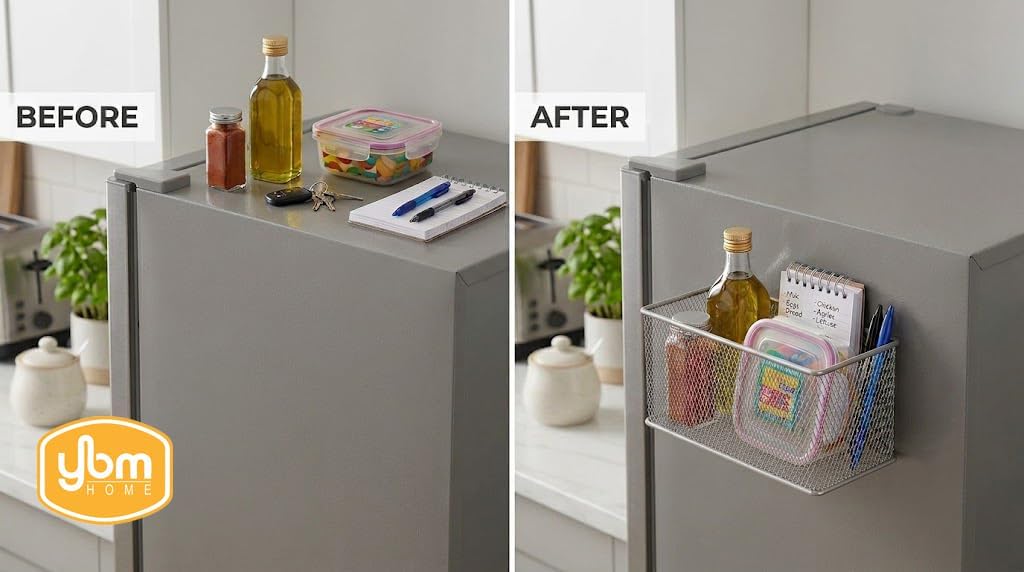YBM HOME Wire Mesh Magnetic Storage Basket Trash Caddy Kitchen Office Supply Organizer Silver 7.75 in. L x 4.3 in. W x 4.3 in. H