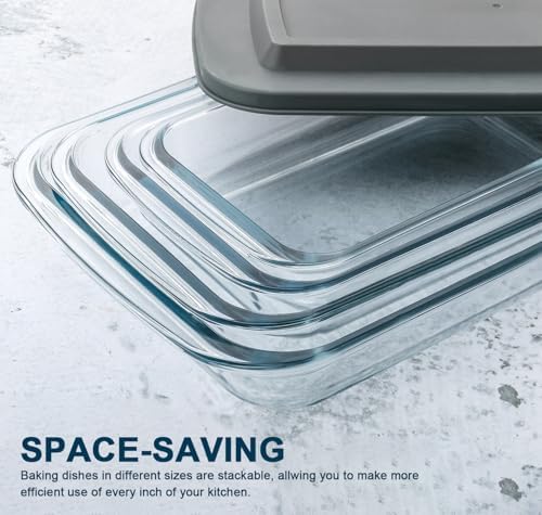 M MCIRCO 8 Piece Deep Glass Baking Dish with Lids, BPA free,Gray