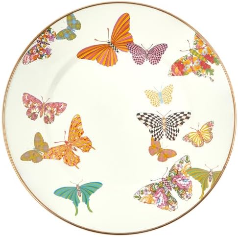 MACKENZIE-CHILDS Enamel Dinner Plate, Butterfly Garden | Hand-applied design, decorative dinnerware plate made from enameled steel, 10" dia.