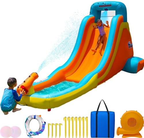 Sportspower My 1st Inflatable Water Slide with Splash Pool & Water Cannon, Large Outdoor Waterpark for Kids, Heavy Duty, ASTM Certified