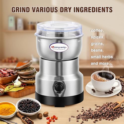 Moongiantgo Coffee Grinder Electric, Mini Spice Grinder, 200W 10s Fast Grinding, Dry Grain Mill for Spices Seeds Rice Beans Seasonings