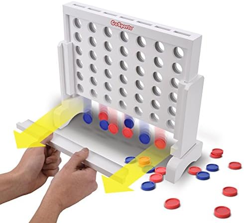GoSports Premium 4 in a Row Game - Choose Between Classic White or Dark Stain - 1 Foot Width – with Connect Coins, Portable Case and Rules