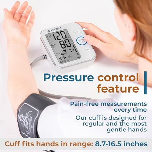 Paramed Blood Pressure Monitor - Bp Machine - Automatic Upper Arm Blood Pressure Cuff 8.7-16.5 inches - Large LCD Display 120 Sets Memory - Device