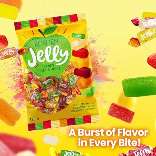 Roshen Mixed Fruit Jelly Candy, 2.2 lb (1 kg) Bulk Bag – Soft & Juicy Fruit Jelly Candies with 6 Fruit Juices, Gelatin-Free, Kosher & Halal Chewy Candy
