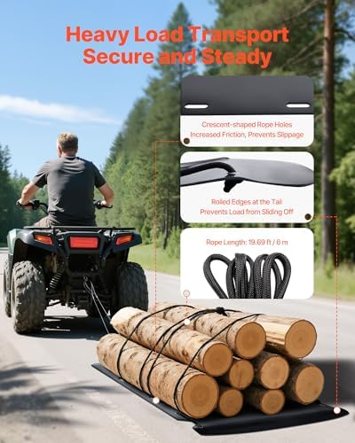 VEVOR Yard Drag Sled, 90 x 46 in, 1500lbs Heavy Duty Utility Sled, HDPE Drag Glider with Ropes & Pull Cables