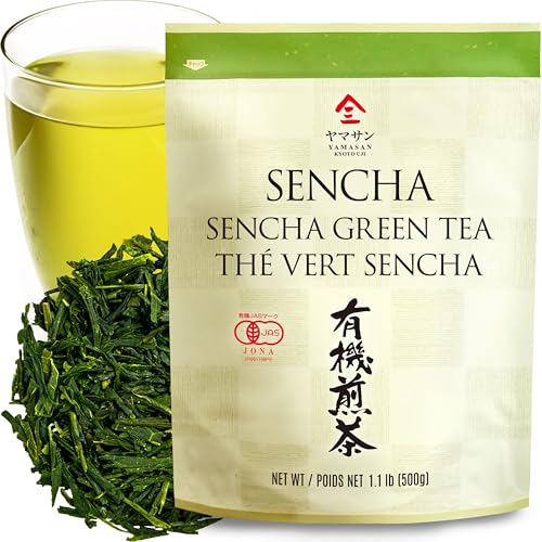 YAMASAN KYOTO UJI Japanese Organic Sencha Green Tea Loose Leaf 2.82oz | Premium Japanese Loose Tea Leaves from Japan, A Fresh ＆ Refreshing Taste, Umami ＆ Natural Sweetness, Sugar Free, 80g