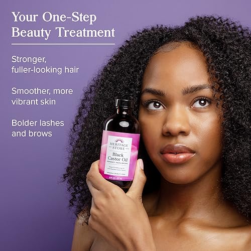 HERITAGE STORE Black Castor Oil, 8 fl oz | Deeply Nourishes Hair, Skin, Lashes & Brows - Traditionally Roasted - Hexane Free, Vegan