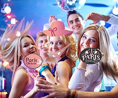 30 Pcs Paris Photo Booth Props Kit - Eiffel Tower Themed Decoration for Oh La La Baby Shower, Birthday, French Party Supplies