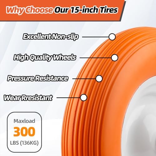 UniversalY Fit, Flat Free Wheelbarrow Tire - Fits all 5/8" OR 3/4" HUB - 5 Year Warranty