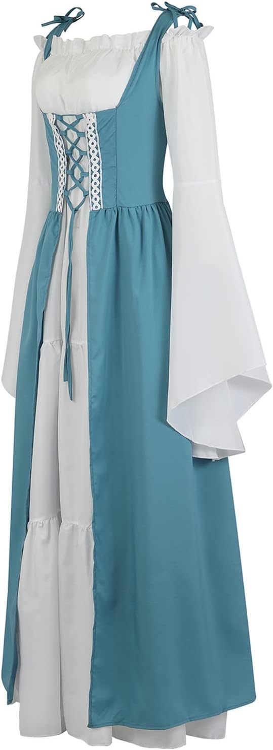 Kranchungel Renaissance Costume Women Dress: Flowy Long Sleeve Medieval Dress for Renaissance Faires & Medieval Festival