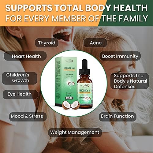 Organic Zinc Supplements for Kids, Adults - Zinc Sulfate - Liquid Zinc Supplement - Pure Ionic Zinc Drops in Coconut Oil for Immune Support