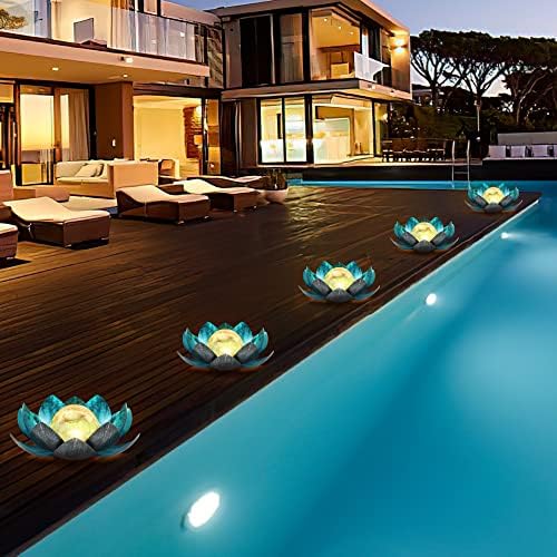 Outdoor Solar Lights, Garden Decor, Crackle Glass Globe, Waterproof Metal Lotus Flower Light for Patio, Lawn, Walkway, Tabletop, Ground