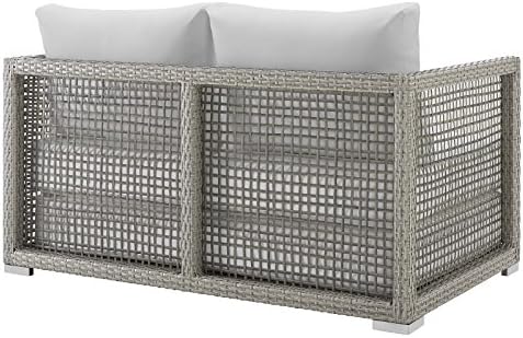 Modway EEI-2924 Aura Wicker Rattan Outdoor Patio 52" Loveseat with Cushions in Gray White