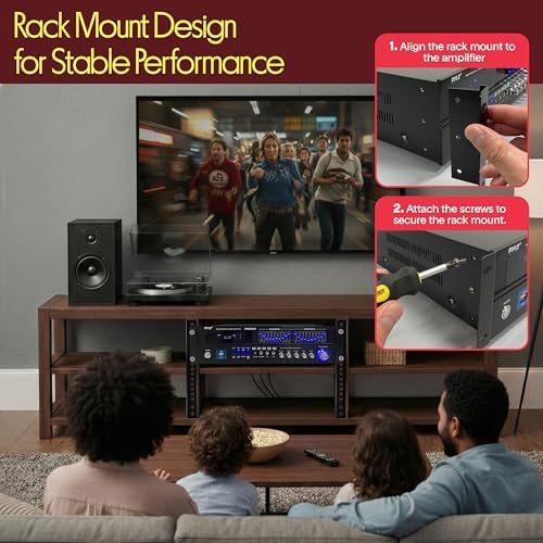 Pyle Bluetooth Hybrid Home Amplifier - 6-Channel 2000W Rack Mount Power Amplifier Receiver w/ Radio - Dual 10 Band EQ, Karaoke Microphone x2, USB, RCA