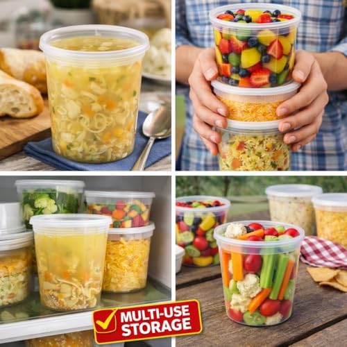 32 oz [20-Pack] Microwavable Plastic Deli Food Storage Containers with Lids