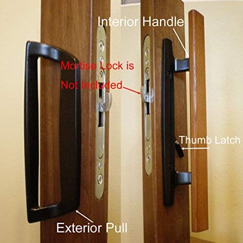 Mortise Style Reversible Sliding Patio Door Handle Set with Oak Wood Interior Handle and Exterior Pull in White Diecast Finish Fits 3-15/16” Screw