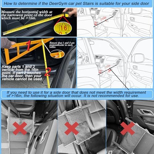 Deergym Dog Stairs for Large Dogs - 5 Step Wide 16in High 34in Foldable Dog Ramp for Car Non-Slip Surface Support up to 230lbs - Suitable for SUV,Truck, Sofas, Bed