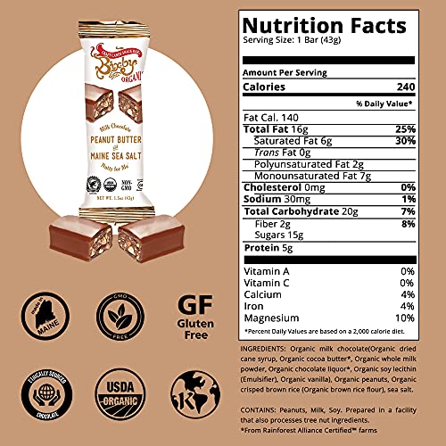 Bixby 12 Bars of Organic Milk Chocolate - Gluten Free Peanut Butter and Real Sea Salt - Non GMO Kosher Protein Snack with Clean Ingredients