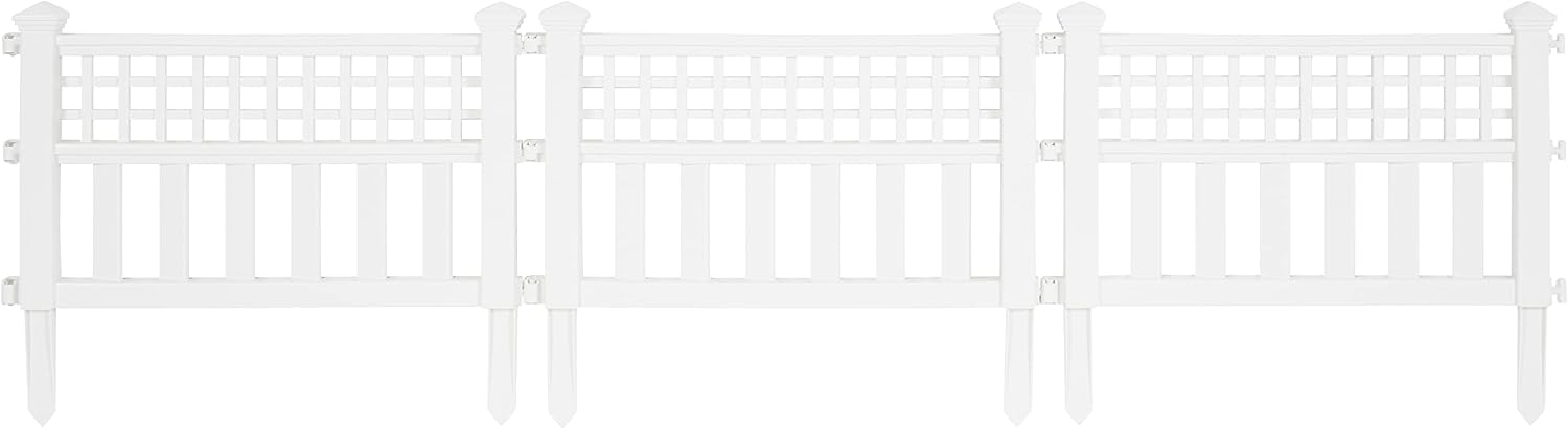 Suncast Grand View 14.5 x 24 Inch Resin Yard Garden Border Fence, White (3 Pack)