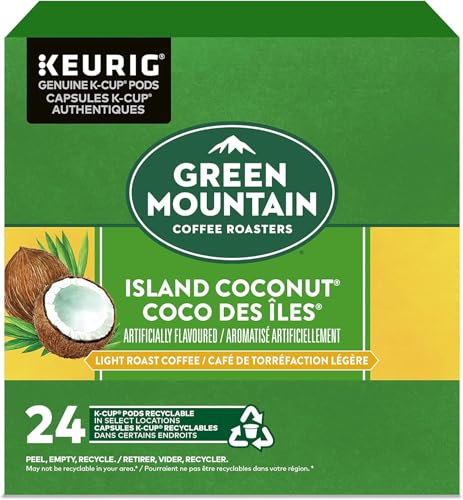 Green Mountain Coffee Roasters Island Coconut, Single-Serve Keurig K-Cup Pods, Flavored Coffee, 24 Count (Packaging May Vary)