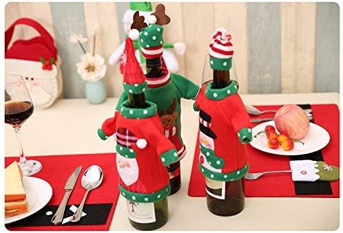 Christmas Wine Sweater - Ugly Santa, Reindeer and Snowman Cover for Red Wine Bottles - Christmas and New Year Party Decoration (3Pcs)
