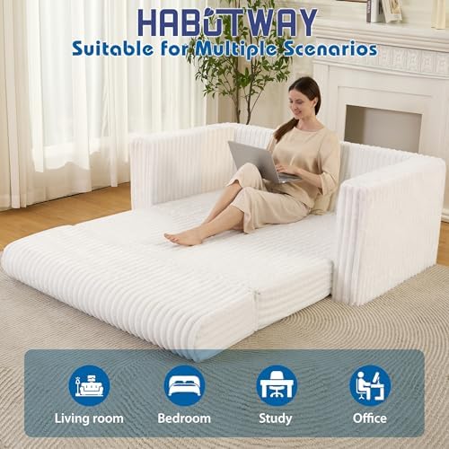 49.8" Loveseat Boneless Couch, 4-in-1 Convertible Sofa Bed, Plush Fur Folding Futon Sofa Bed Couches Without Pillow for Living Room