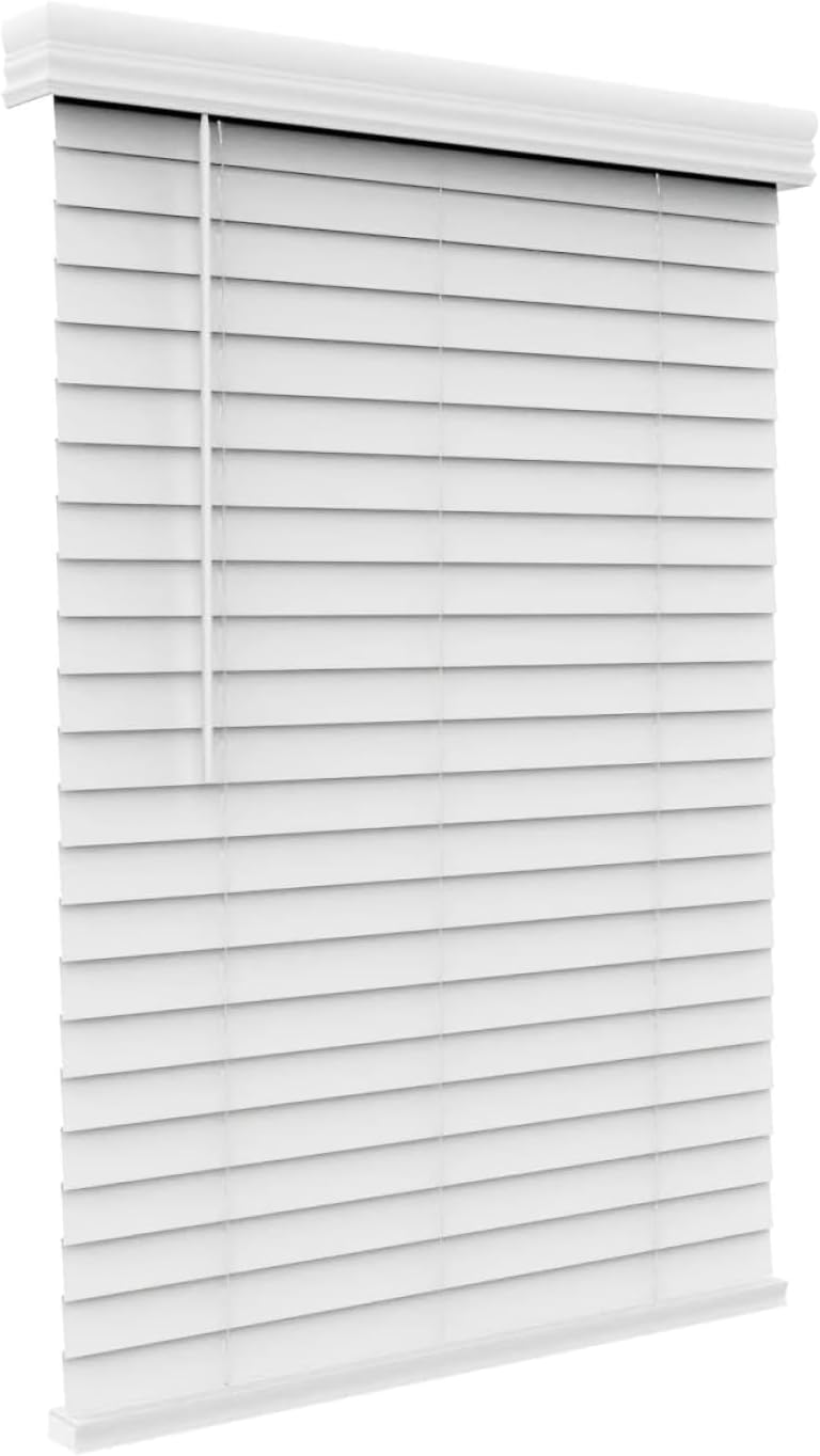 2" Faux Wood Blinds with Crown Valance 35.5" W x 60" H, White | Cordless Window Blinds for Indoor Windows, 2" Faux Wooden Blinds for Home or Office