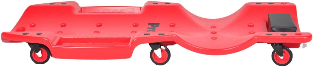 Pro-LifT C-6048 Mechanic Plastic Creeper 48 Inch - Blow Molded Ergonomic HDPE Body with Padded Headrest & Dual Tool Trays - 440 Lbs Capacity Red