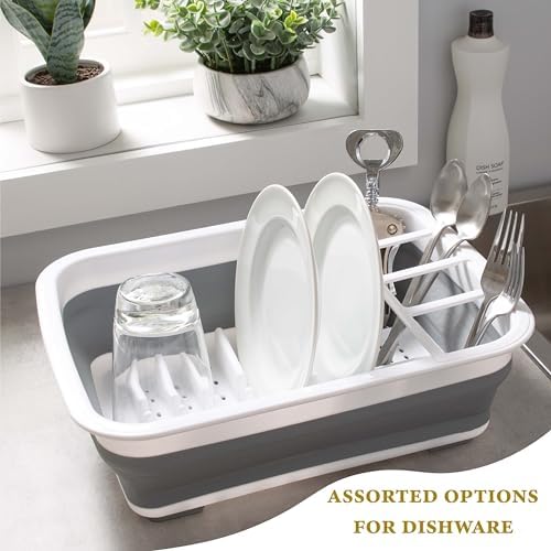 Kitchen Details Collapsible Dish Drying Rack | Space Saver | Aerated Bases Drain Holes | Plates, Bowls
