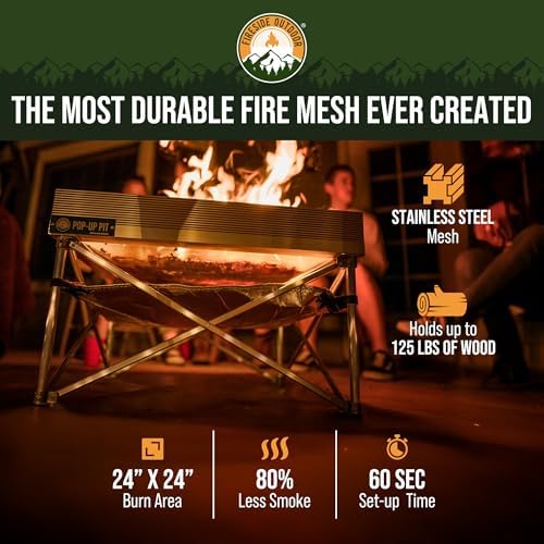 Fireside Outdoor Pop Up Pit Replacement Mesh 24"x24" for Small Portable Fire Pit Wood Burning, Campfire Pits, Mesh Firepit, Camping Fire Pits Portable