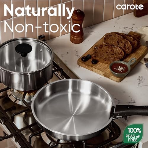 CAROTE 15pcs Tri-Ply Stainless Steel Cookware Set with Detachable Handle | Pots and Pans Set, Even Heating, Non-Toxic, Induction Compatible