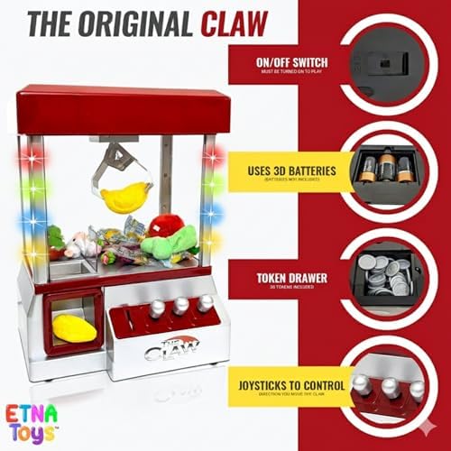 Etna Electronic Arcade Claw Machine - Toy Grabber Machine with Flashing LED Lights and Sound