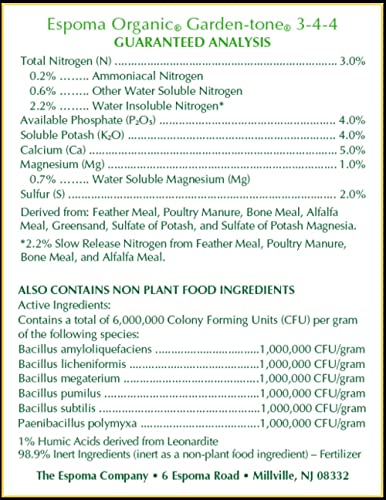 Espoma Organic Garden-Tone 3-4-4 Organic Fertilizer for Cool & Warm Season Vegetables and Herbs. Grow an Abundant Harvest of Nutritious and