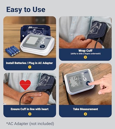 A&D Medical UA-767F Blood Pressure Monitor, 4 Users, Wide Cuff 8.6-16.5" | Wide-Range Cuff (8.6-16.5"), One Button Operation, 60 Readings Per User (4), Cuff Fit Detection Error, Includes 4 Batteries