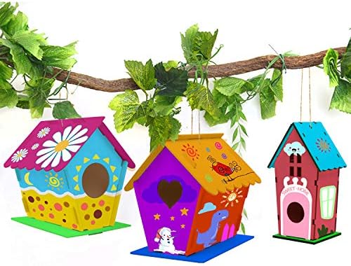 hapray 4 Pack Bird House Craft Kit, DIY Birdhouse for Kids to Build & Paint