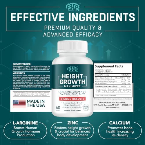 BIOTEQUELAB Height Growth Maximizer, Calcium, Vitamin D3 and Zinc Blend Pills, Bone Growth Supplement for Kids and Teens, Bone Strength