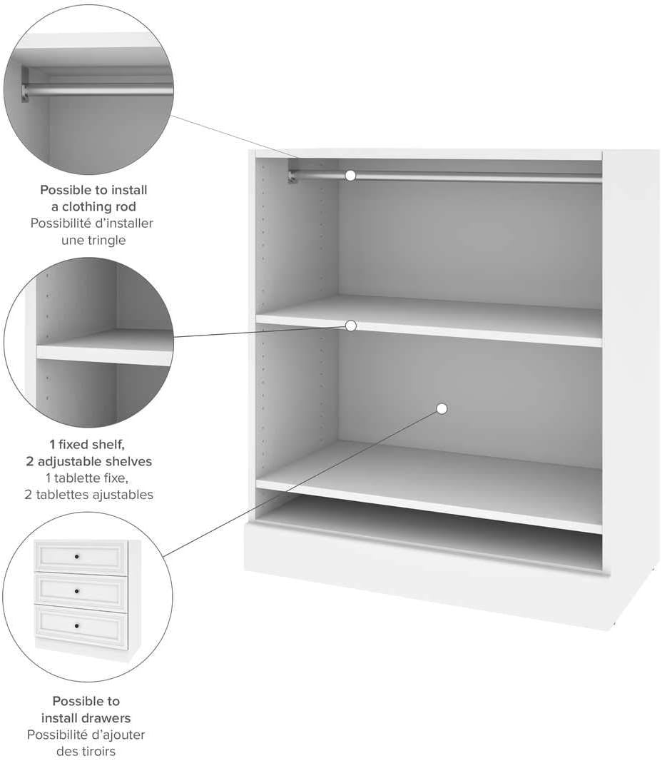 Bestar Versatile Small Closet Organizer, 36-inch White Wardrobe for Bedroom, Mudroom, Entryway, or Kitchen Pantry