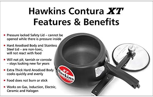 Hawkins Contura Hard Anodized Induction Compatible Extra Thick Base Pressure Cooker, Black, 5L