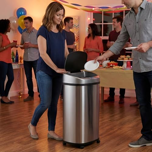 SensorCan 13 Gallon Sensor Trash Can with Wheels and AbsorbX Odor Control System, Stainless Steel