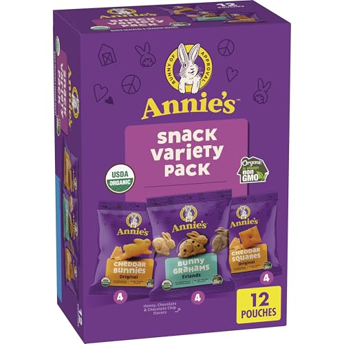 Annie's Organic Snack Cracker Variety Pack, 12ct, 11 oz | Cheddar Bunnies, Bunny Grahams & Cheddar Squares (4 of Each)