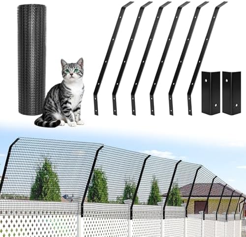 Cat Fence Outdoor Barrier 33FT, Cat-Proof Fence Topper System | Anti-Climb Fence Extender for Existing Fence, Cat Proof Netting for Wood, Metal