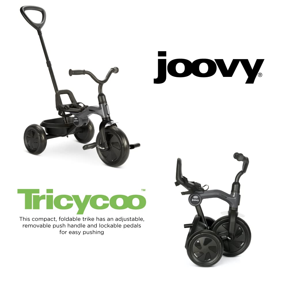 Joovy Tricycoo 4.1 Kids Tricycle with 4-Stages Featuring Extra-Wide Front Tire, Removable and Adjustable Parent Handle, Safety Harness