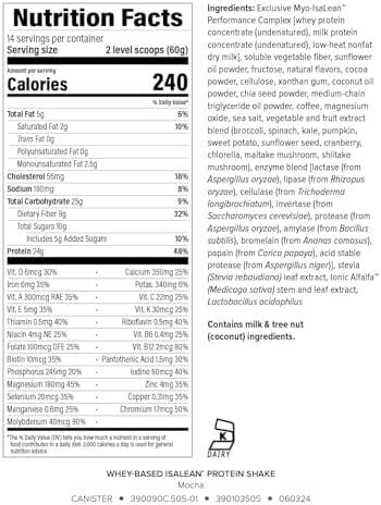 IsaLean Protein Shake - Complete Nutrition for Maintaining Healthy Weight & Lean Muscle Growth Enhanced with MCT Oil - 24 Vitamins & Minerals - 28.1 oz - 14 Meal Canister - Creamy Chocolate
