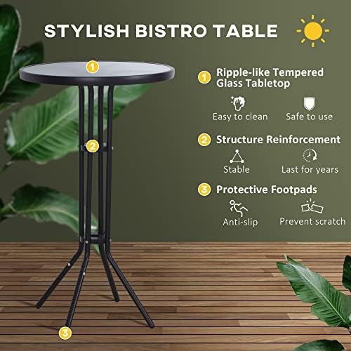 Outsunny 3 Piece Bar Height Outdoor Bistro Set for 2, Round, Tan | Patio Pub Table, 2 Chairs, Comfortable Design, Strong Build