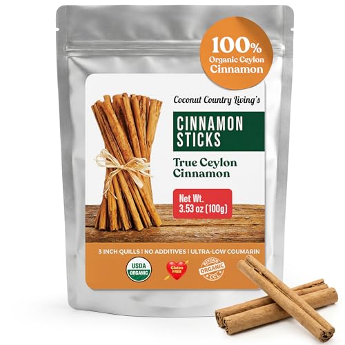 Organic Ceylon Cinnamon Sticks 8 oz - Whole Sticks from Sri Lanka, USDA | True Cinnamon 3" Quills, Fair Trade, Non-GMO, Gluten Free, Low Coumarin, Naturally Sweet Aroma, for Tea, Baking & Cooking