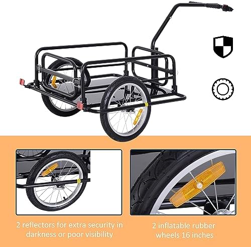 Aosom Bike Cargo Trailer Heavy-Duty with Universal Hitch 16" Wheels Black | Bicycle Trailer, Bike Wagon Cart, Foldable Compact Storage